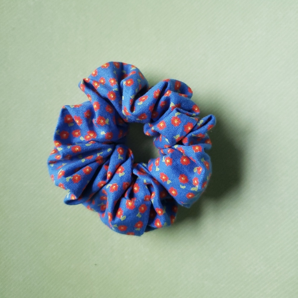 Red and Blue Floral Scrunchie